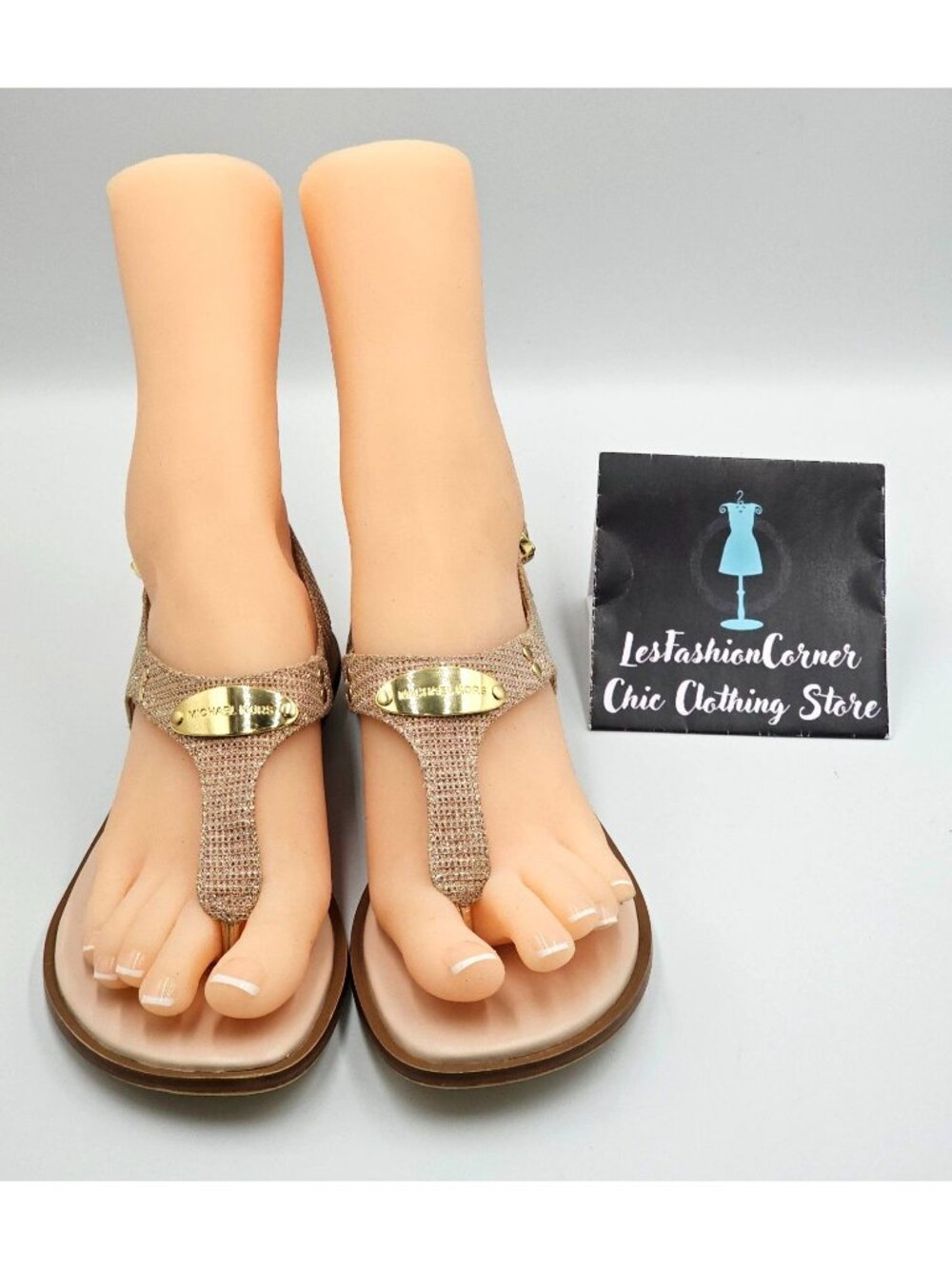 Michael Kors Women's Rose Gold Mk Plate Thong Flat Sandal Size 6M 2312 - Picture 11 of 16